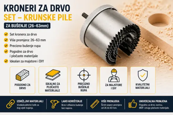 Kroneri za drvo set – krunske pile za bušenje (26–63mm)